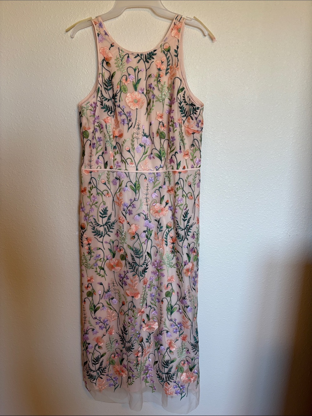 Maggy London Floral Embroidered Sleeveless Midi Dress - Peachy Pink